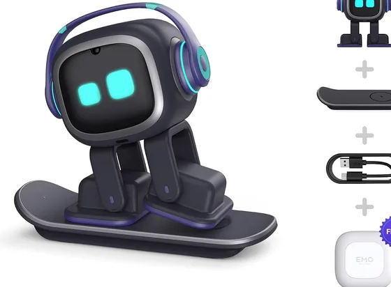 EMO robot Go Home bundle — EMO with skateboard dock, USB-C cable and charging station