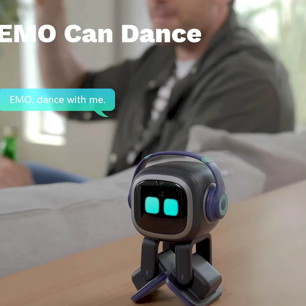 EMO robot dancing on a desk — the EMO desktop AI robot pet in action